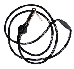 Fox 40 mini whistle close-up with lanyard, showing durable construction and easy accessibility.