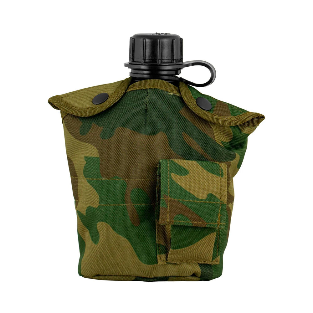 FOX OUTDOOR PRODUCTS 1-Quart Canteen Cover in woodland camo protects hydration gear during rugged hikes