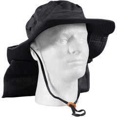 FOX OUTDOOR PRODUCTS Advanced Boonie Hat, black, front view with wide brim for sun shade.