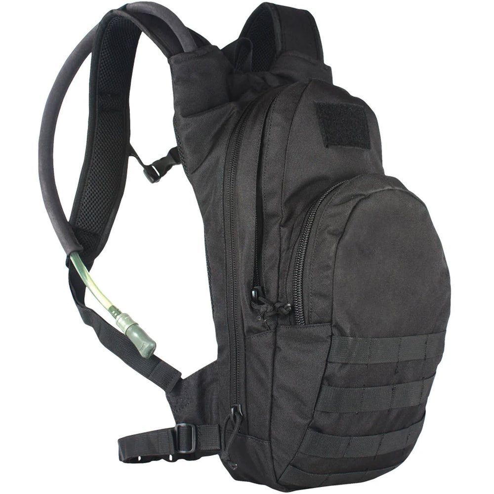 Fox Outdoor Products compact hydration backpack front view for hands-free hydration on hikes.