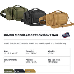 Fox Outdoor Products Jumbo Modular Deployment Bag back view, MOLLE-ready for modular gear