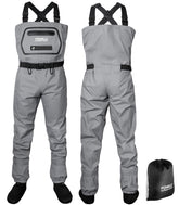 Foxelli Breathable Waders external chest pocket for quick-access gear while fishing