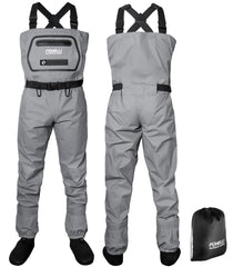 Foxelli Breathable Waders external chest pocket for quick-access gear while fishing