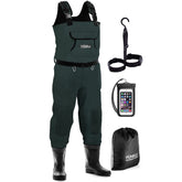 Foxelli Chest Waders full assembly for easy on/off and rugged boots.