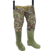 Foxelli hip waders in waterproof nylon keep feet dry during river wading.