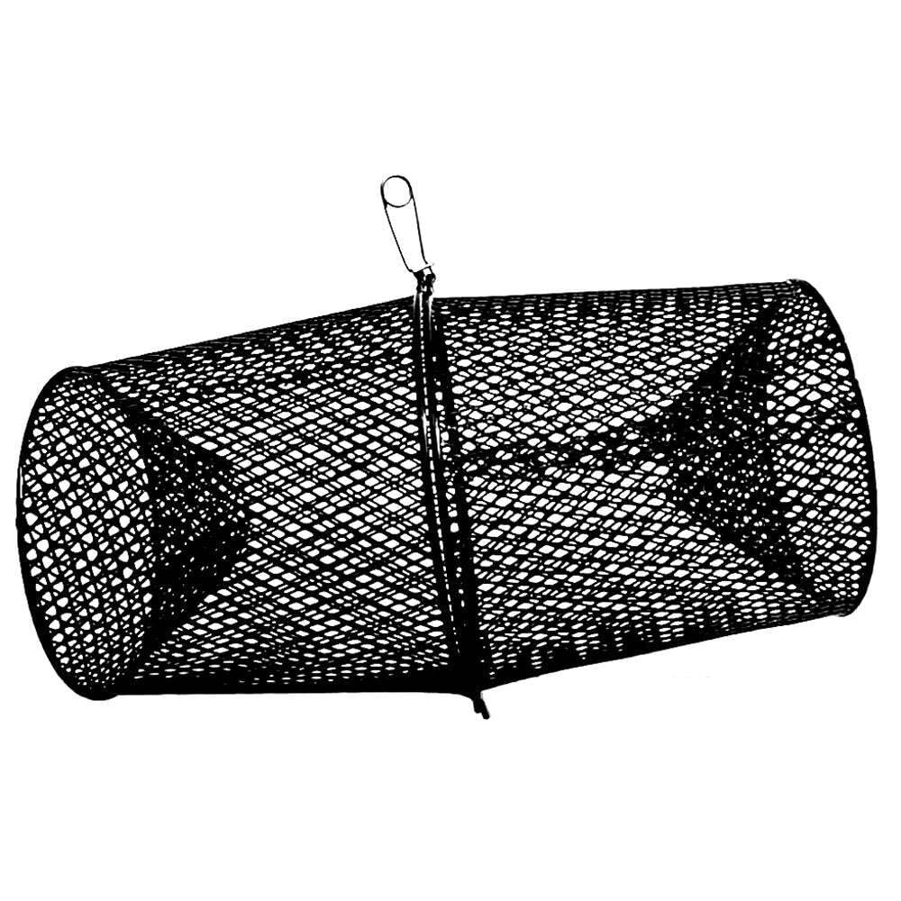 Frabill Torpedo Minnow Trap with black vinyl-dipped steel mesh for easy baiting and catch removal