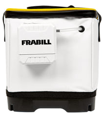 Frabill universal bait station 8qt white lid-open demonstrates easy bait access.