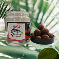 Pile of Frankfurter Spicy boilies 16-20mm red close-up