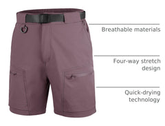 FREE SOLDIER cargo hiking shorts purple pocket detail emphasizing multiple pockets