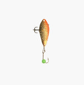 Freedom Tackle Hammered Minnow lure with orange-gold glow boosts visibility during jigging