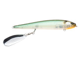 Freedom Tackle Mischief Minnow four and a half inch green herring surface action attracts bass.