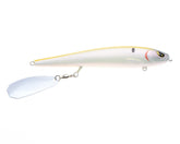 Freedom Tackle Mischief Minnow front view shows topwater action for surface strikes.