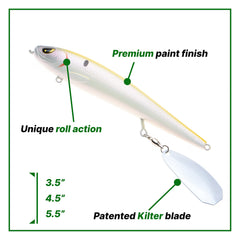 Freedom Tackle Mischief Minnow on-water action highlights side-to-side rolling and wake.
