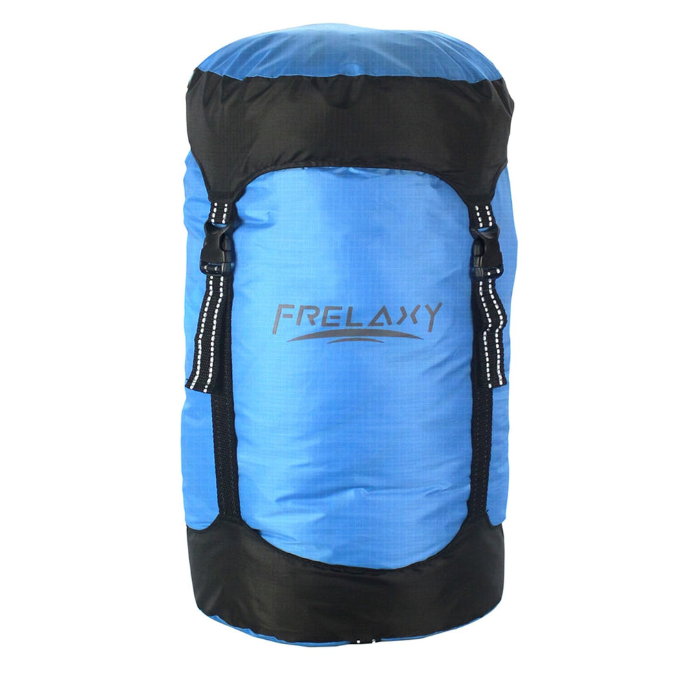 Frelaxy compression sack blue 11L close-up shows durable fabric and water resistance for outdoor use.