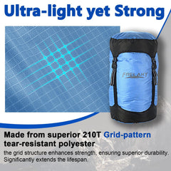 Frelaxy compression sack blue 30L highlights the bottom pull-handle for easy carrying.