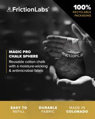Friction Labs Magic Pro Chalk Sphere refillable design enabling mess-free chalking.