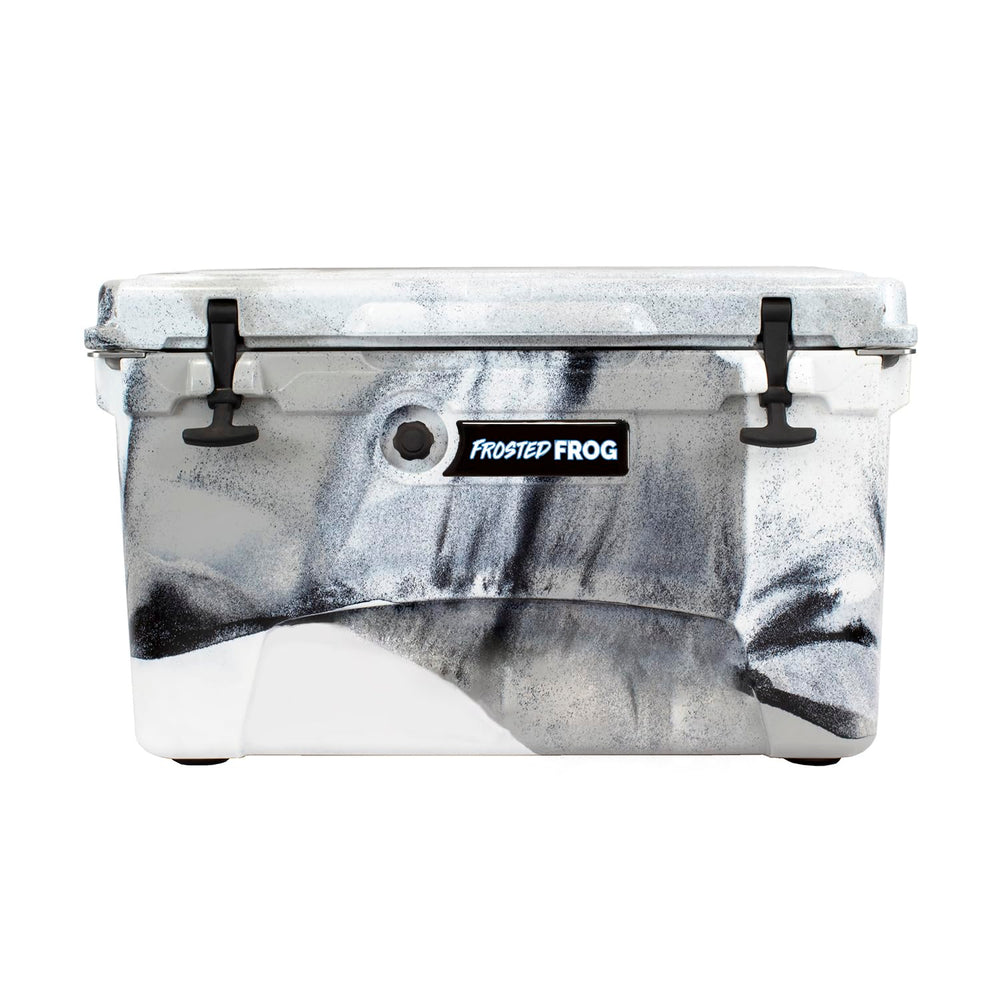 Frosted Frog 45-qt camo ice chest exterior for rugged outdoor cooling.