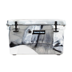Frosted Frog 45-qt camo ice chest exterior for rugged outdoor cooling.