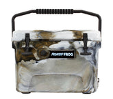 Frosted Frog desert camo 20-quart ice chest for rugged outdoor cooling.