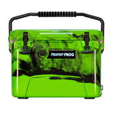 Frosted Frog Original green camo 20qt ice chest keeps drinks cold outdoors.