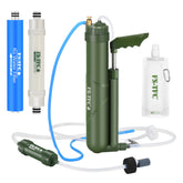 FS-TFC portable water filter pump assembly, ideal for quick field filtration during hiking and camping.