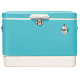FSE Retro Metal Cooler front view highlights rugged construction and 80-can capacity for outdoor events.