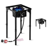 FSUON outdoor camping stove front view shows rugged cast-iron frame for reliable camp cooking.