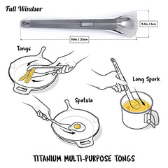Full Windsor The Splitter titanium tongs designed for grilling and serving on trips.