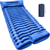FUN PAC camping sleeping pad blue inflated for comfort on uneven terrain