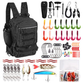 FUNANASUN fishing backpack front view demonstrates organized storage for tackle and gear on the go.