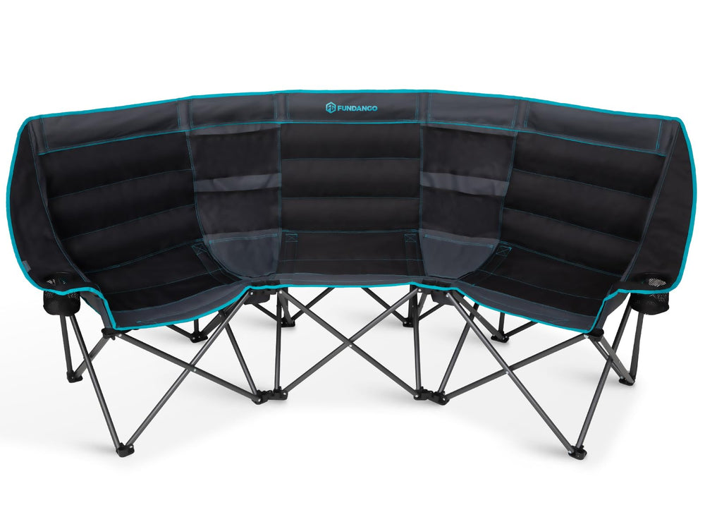 FUNDANGO extra-wide 3-person chair front view shows ample seating for family gatherings