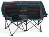 FUNDANGO extra-wide double camping chair shows a 44-inch seat for shared outdoor lounging.
