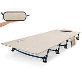FUNDANGO ultralight folding camping cot setup shows quick campsite rest option.