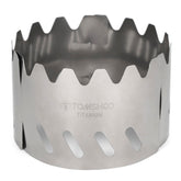 Funien titanium stove rack windscreen aids camping with wind protection and fuel efficiency.