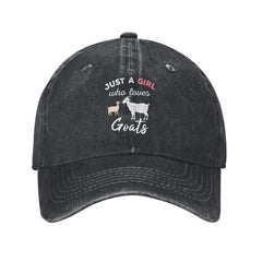 Front view of black Just A Girl Who Loves Goats hat