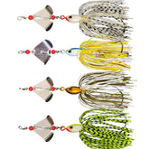 Funnytek spinnerbait lure blade rotation attracts bass with metallic flash.