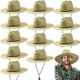 Funtery 12-pack straw hat beige ready for sunny beach outings.