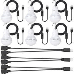 Funtery USB LED light 6-pack hanging setup for camping and backpacking.