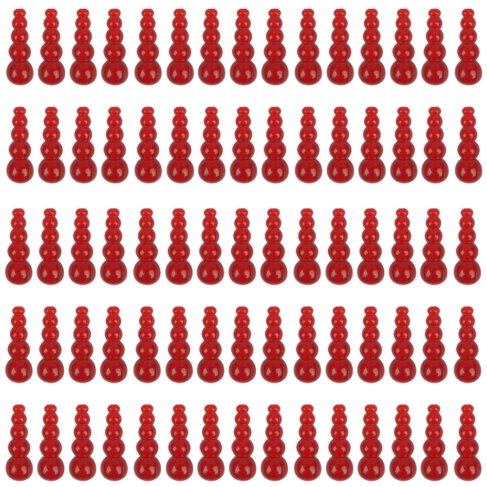 Close-up of red stacked fishing beads with smooth hole