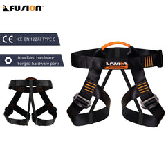 Fusion Centaur elastic seat strap prevents leg loop slippage during climbs.