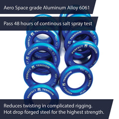 Close-up of Fusion Climb blue aluminum O-ring showing durable, corrosion-resistant finish.