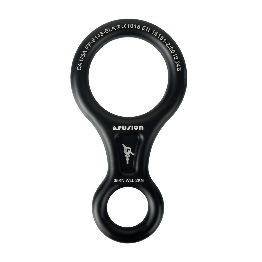 Fusion Climb figure-8 descender closeup highlighting thick ears for controlled descent