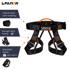 Fusion Climb elastic leg straps for improved comfort during movement