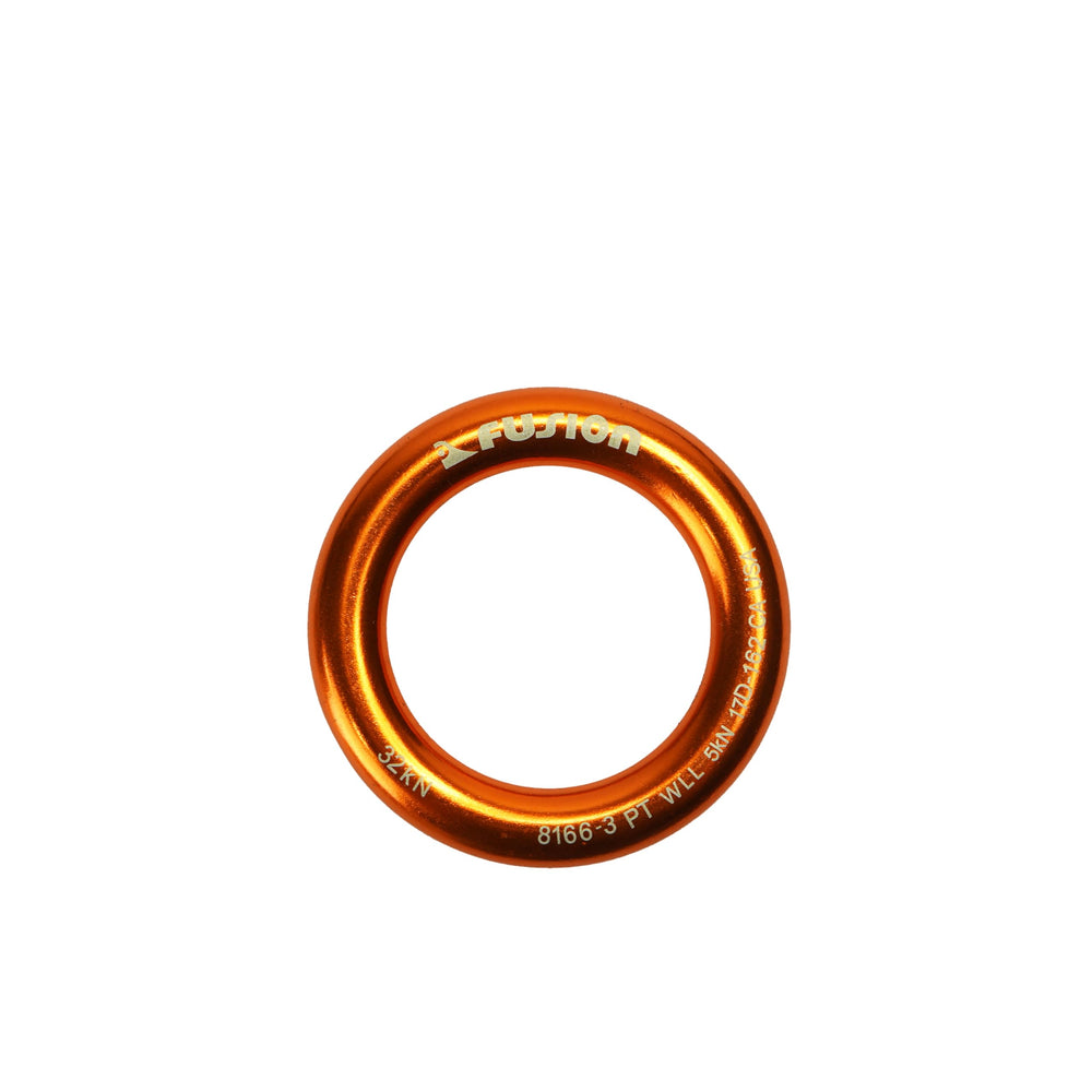 Fusion Climb heavy-duty forged steel ring with outer diameter 2.6in for rugged rappel setups.