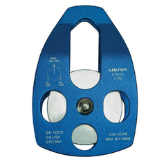 Fusion Climb Strux pulley blue with side swing design for fast rope setup
