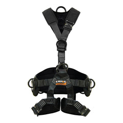 Fusion Climb Tac-Rescue front view highlighting quick-release steel buckles for secure, easy adjustments.