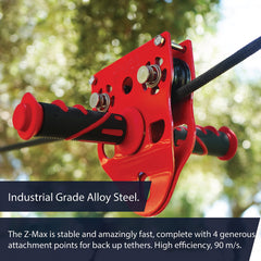 Fusion Climb Z-Max trolley featuring four attachment points for backups.