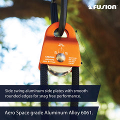 Fusion Micro Pulley 20kN breaking strength supports rigging and rescue setups with confidence