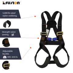 Fusion Warrior Kids harness with padded leg loops enhances comfort during climbs.