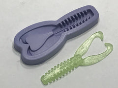 FusionX Flapper lure mold in top view shows 4-inch legged bait design with durable silicone construction